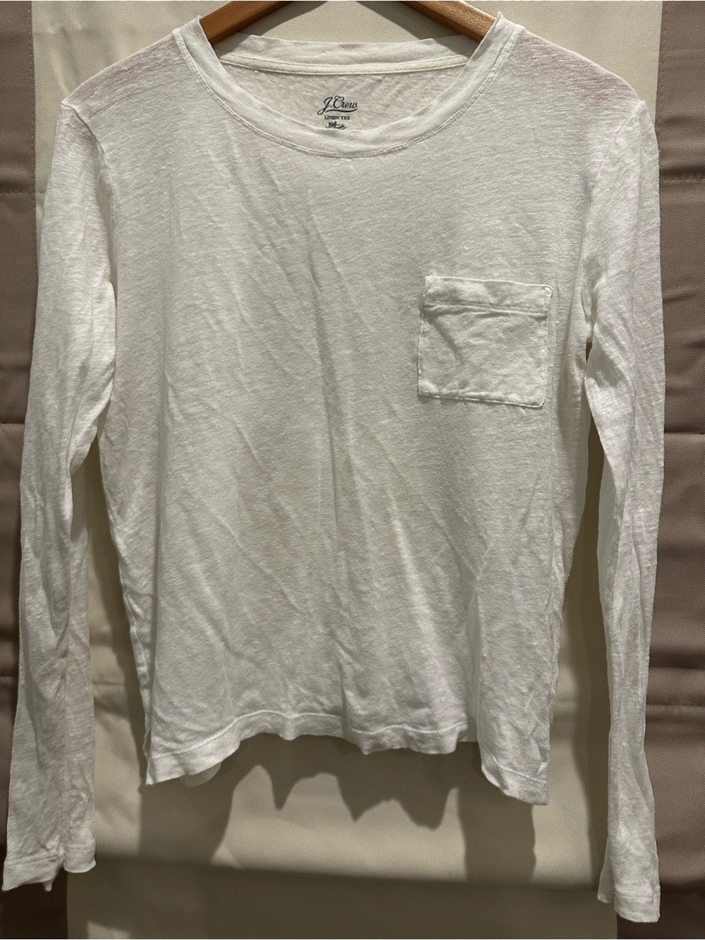 J. Crew Women’s Luxe Linen White Long-Sleeve Pocket Tee